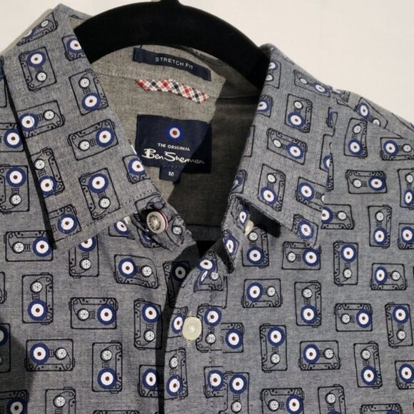 Ben Sherman Men's Cassette Tape Patterned Shirt Size Medium Cotton - Picture 2 of 11